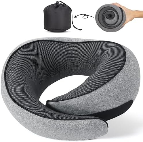 NOCRLG Travel Pillow, Travel Neck Pillow for Airplanes Car, 100% Pure Memory Foam Travel Pillow, Sleeping Essentials for Long Flight 360° Head Support Degree Comfort and Breathability Grey