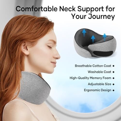 NOCRLG Travel Pillow, Travel Neck Pillow for Airplanes Car, 100% Pure Memory Foam Travel Pillow, Sleeping Essentials for Long Flight 360° Head Support Degree Comfort and Breathability Grey - Image 5