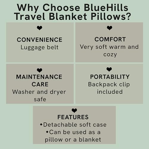 BlueHills Premium Soft Long Travel Blanket Pillow for Tall Airplane Flight Blanket 70 X48 inch Throw in Soft Bag case with Hand Luggage Belt & Backpack Clip Compact Pack Large Blanket Pink T055 - Image 5