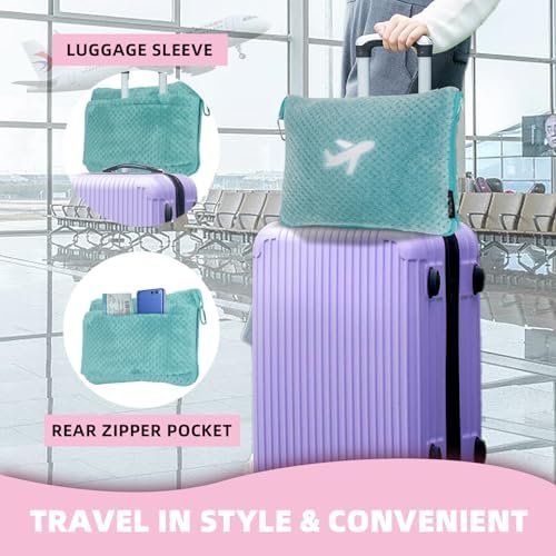 4 in 1 Travel Blanket and Pillow Set with Airplane Footrest - 350 GSM Thick Travel Blanket Airplane Compact with Bag, Inflatable Pillow, Foot Hammock for Plane Travel (Green) - Image 4