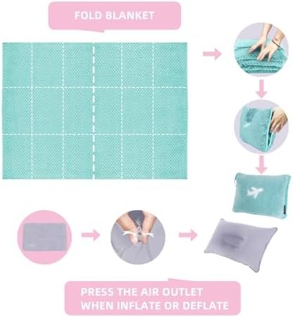 4 in 1 Travel Blanket and Pillow Set with Airplane Footrest - 350 GSM Thick Travel Blanket Airplane Compact with Bag, Inflatable Pillow, Foot Hammock for Plane Travel (Green) - Image 8