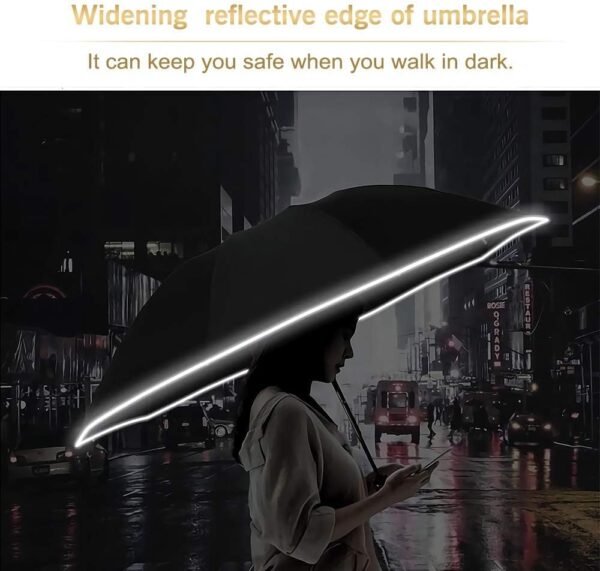 Bodyguard Inverted Umbrella, Large Windproof Umbrellas for Rain & Sun, Compact Umbrella Reverse Umbrella with Reflective Stripe, Teflon Umbrella for Women Men, Travel Folding Umbrella with Cover Bag - Image 2