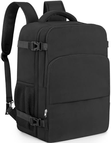 Travel Laptop Backpack, Carry On Backpack for Men Women Airline Approved, Large Waterproof College Business Work Hiking Casual Daypack Bag, Fits 16" Laptop, Black