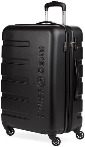 SwissGear 7366 Hardside Expandable Luggage with Spinner Wheels, Black, Checked-Medium 23-Inch