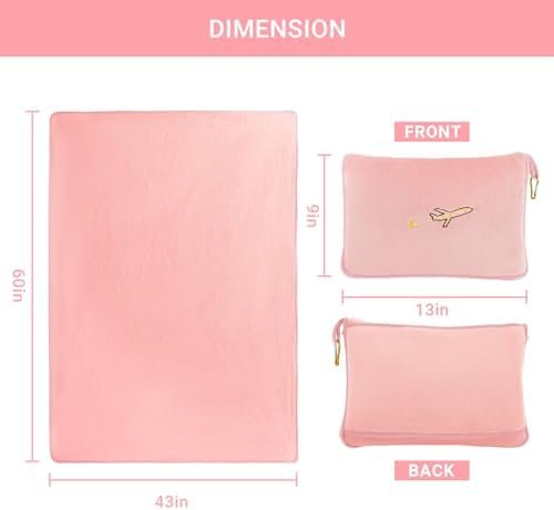 3 in 1 Travel Pillow and Blanket Set, Premium Soft 300 GSM Thick Airplane Blanket Compact with Bag for Long Trips Essentials, Hand Luggage Sleeve and Backpack Clip (Pink) - Image 5