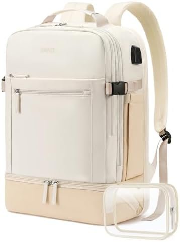 ZOMFELT Travel Backpack for Women, Flight Approved Carry on Backpack with Shoes Compartment & Wet Pocket, Water Resistant 17inch Laptop Bag with USB Charging Port for College Weekender Hiking Trip