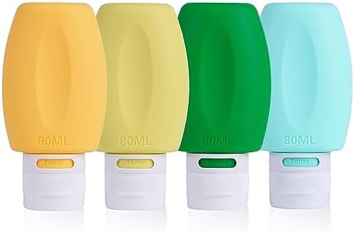 JaneJu Travel Bottles for Toiletries, TSA Approved 3oz 4 Pack Travel Size Containers, Refillable Leak Proof BPA Free Silicone Squeezable Travel Accessories for Shampoo Conditioner Lotion