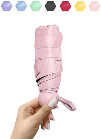 ALFROTEY Mini Folding Travel Umbrella for Rain Lightweight Small Compact Pocket Umbrella for Backpack and Purse Ideal Tiny Portable Travel Umbrella for Women and Girls (Pink, S)