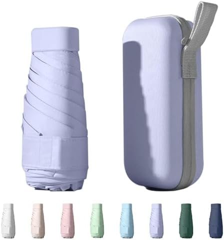 Mini Umbrella for Travel, Small Umbrella for Purse with Case for Sun and Rain, Sun Umbrella with UV Protection, Lightweight & Compact Umbrella for Women Men Kids(Purple)