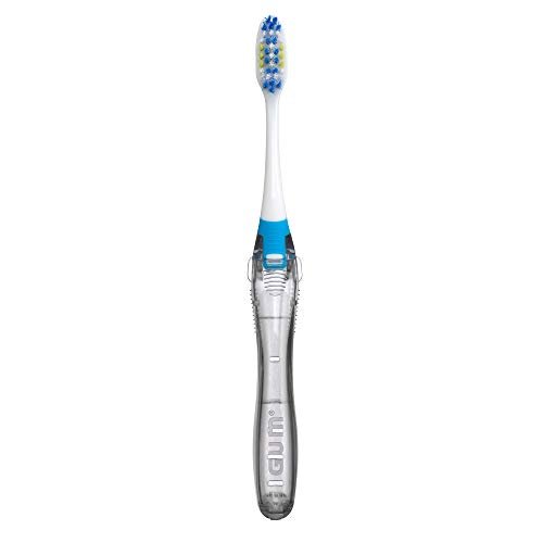GUM Folding Travel Toothbrush, Compact Head + Tongue Cleaner, Soft Bristled Travel Toothbrushes for Adults, 2ct (Colors may vary) - Image 2