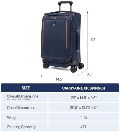 Travelpro Crew Classic Lightweight Softside Expandable Carry on Luggage, 8 Wheel Spinner Suitcase, Men and Women, Carry On 21-Inch, Patriot Blue - Image 6
