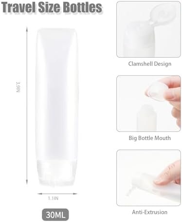 YXC 12PCS PE Travel Size Bottles 1oz Squeeze Bottles With labels Leak Proof BPA Free Refillable Tubes Travel TSA Approved Containers For Toiletry Toothpaste Container Travel Bottles For Toiletries - Image 2