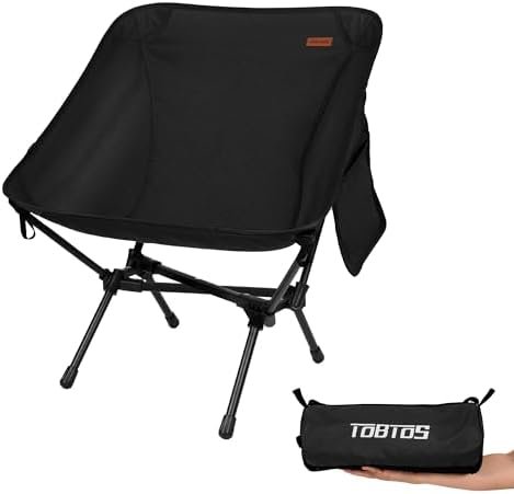 TOBTOS Ultralight Camping Chair, Portable Folding Backpacking Chair, Compact Camping Chair with Carry Bag for Outdoor Camp Hiking Backpack Beach Travel (Black)