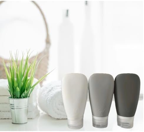 Travel Bottles for Toiletries, TSA Approved 3oz Leak Proof Silicone Refillable Squeeze Travel Size Containers BPA Free for Cleansers, Lotions, Shampoo 3-pk (Black-Gray-White) - Image 2