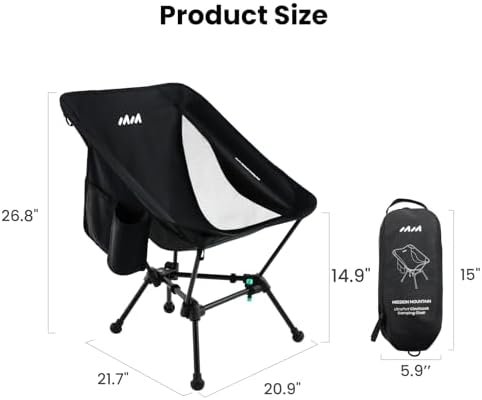 Compact Camping Chair, Lightweight Folding Camp Chairs for Adults, Portable Camping Chair, Ultralight Backpacking Chair for Outdoor, Beach, Picnic, Hiking - Black - Image 2