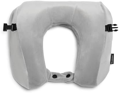 Brookstone Travel Pillow - 2 in 1 Memory Foam Pillow for Head, Neck, Chin, Shoulder, and Lumbar Support for Airplane Travel, Grey