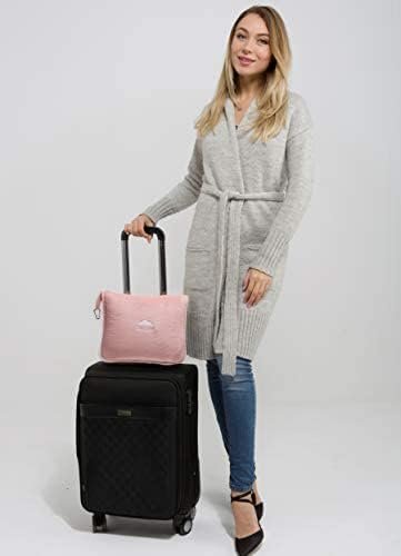 BlueHills Premium Soft Long Travel Blanket Pillow for Tall Airplane Flight Blanket 70 X48 inch Throw in Soft Bag case with Hand Luggage Belt & Backpack Clip Compact Pack Large Blanket Pink T055 - Image 6