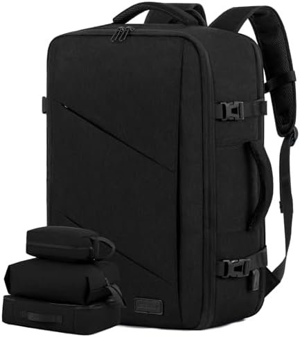 LOVEVOOK Carry on Travel Backpack, Large 40L Personal Item Travel Bag for Men & Women Flight Approved with 3 Packing Cubes, Suitcase Water Resistant Luggage Daypack Business Weekender Bag, Black