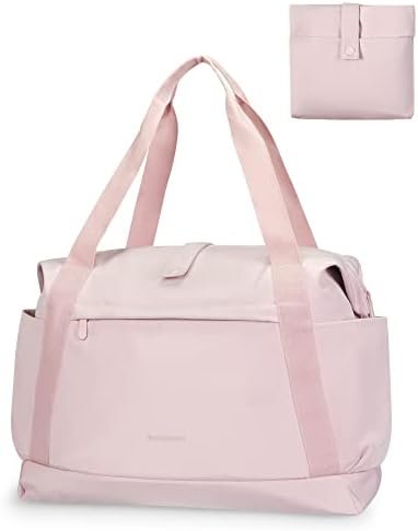 BAGSMART Foldable Travel Duffle Bag, 30.6L Large Carry On Tote Bag Gym Sports Bag for Women, Weekender Overnight Bag for Travel Essentials & Daily Necessities(Baby Pink)