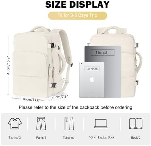 Travel Backpack for Men Women, Carry on Backpack Flight Approved, Personal Item Backpack Bag on Airplanes,Backpacks for Traveling, Travel Essentials,Beige - Image 3