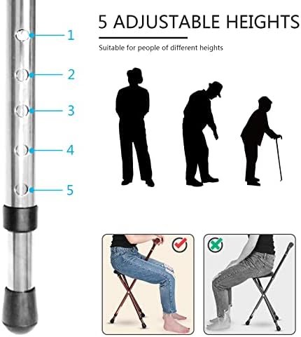Hold 440 lbs Folding Canes with Seat Walking Stick Height Adjustment Cane Seat Capacity Frosted Handle with Magnetic Therapy Stone Massage Crutches Stool - Image 7