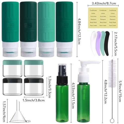 GLAMFIELDS Travel Bottles for Toiletries,TSA Approved 3.3oz Size LeakProof Silicone Toiletry Containers for Shampoo, Conditioner,Easy to Squeeze,Portable Travel Essentials for Lotion(18 Pack) Green - Image 2