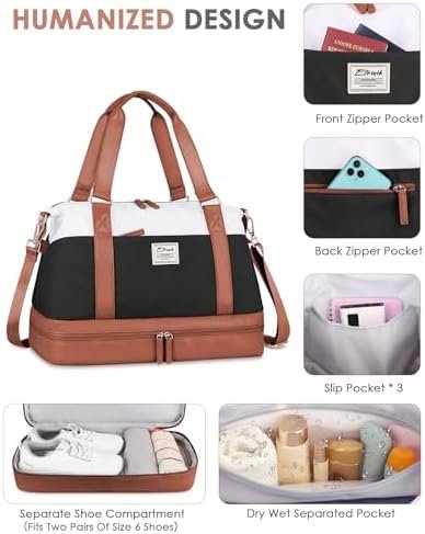 Travel Duffel Bag, ETRONIK Gym Bag for Women with Shoes Compartment & Wet Pocket, Carry On Weekender Bag with Toiletry Bag, Overnight Bag for Hospital, Yoga, Sports (Brown) - Image 5