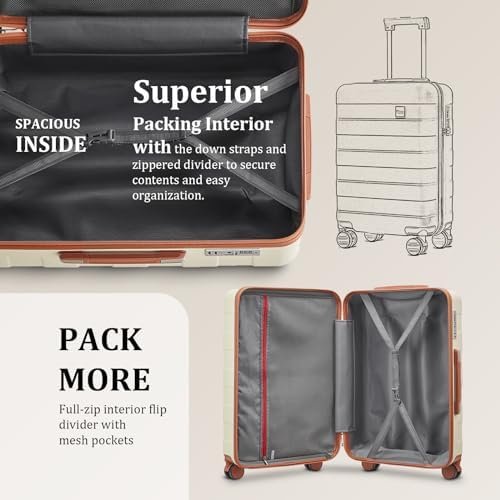 imiomo 3 Piece Luggage Sets,Suitcase with Spinner Wheels,Luggage Set Clearance for Women, Lightweight Rolling Hardside Travel Luggage with TSA Lock (Beige, 5PCS) - Image 5