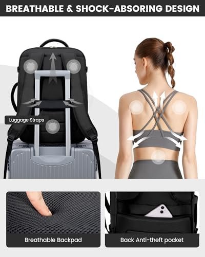 LOVEVOOK Travel Backpack For Women,40L Carry On Backpack Flight Approved,TSA Personal Item Travel Bag Fits 17 Inch Laptop,Business Weekender Overnight Daypack with Toiletry Bag and 2 Packing Cubes - Image 6