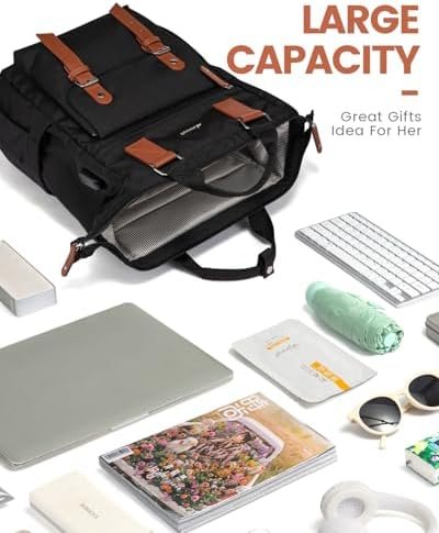 LOVEVOOK Laptop Backpack for Women Work Travel Backpack Purse Commuter Business Computer Bag Teacher Doctor Nurse Bags, College Backpack Daypack with USB Charging Port, 15.6 Inch, Black-brown - Image 4