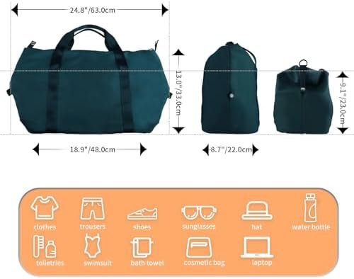 WALNEW Gym Duffel Bag for Women Men, Travel Carry on Weekender Overnight Tote Bags, Lightweight Waterproof Personal Item Bag for Sports, Dance, Workout with Wet Pocket, Peacock Blue - Image 2