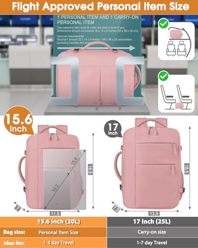Capolo Travel Backpack for Women Men Waterproof Laptop Backpack Airlines Approved Carry On Backpack Bag Computer Bookbag for Business, Work, Traveling Fits 15.6 Inch Laptop(Pink) - Image 6