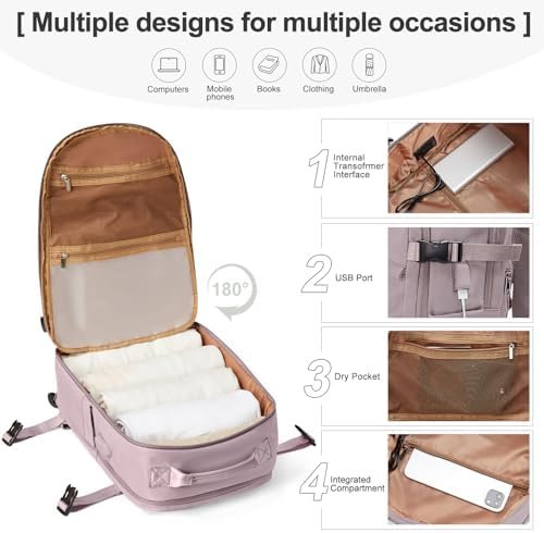 coowoz Travel Backpack for Women Man Travel Essentials Mochila de Viaje Personal Item Travel Backpack Carry on Flight Approved with Laptop Shoe Compartment Travel Must Haves Pink Purple - Image 2