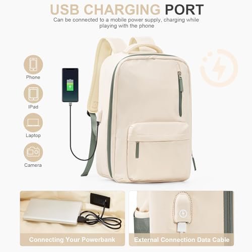 Large Travel Backpack for Women,Carry On Backpack Spirit Airline Flight Approved,15.6Inch Laptop Backpack Personal item bag 18x14x8 for College Weekender Business Hiking,Mochila De Viaje BeigeGreen - Image 3