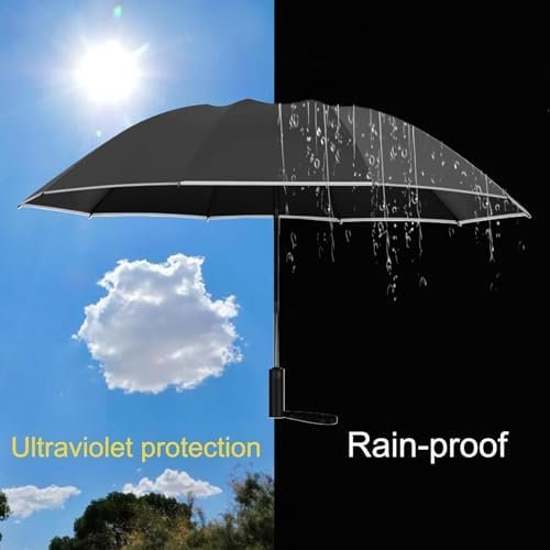 Windproof Travel Umbrella, Rain Sun and UV Resistant Auto Open Close Compact Portable Folding Umbrella for Car, Backpack, Men and Women, Black - Image 8