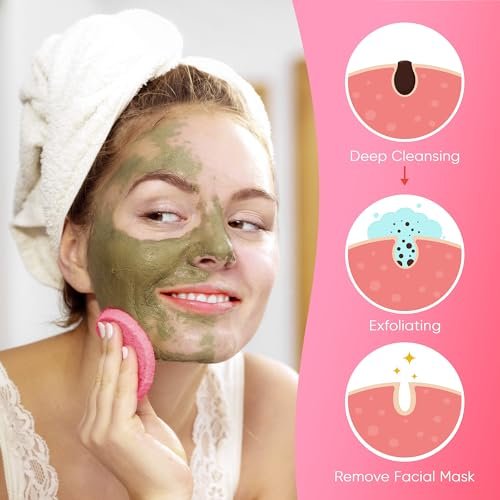 50-Count Compressed Facial Sponges for Daily Facial Cleansing and Exfoliating, 100% Natural Cosmetic Spa Sponges for Makeup Remover, Reusable, Pink - Image 6