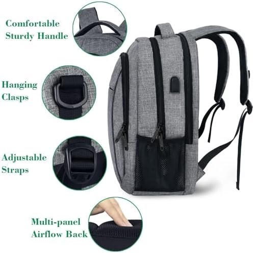 MATEIN Travel Laptop Backpack, Business Anti Theft Slim Sturdy Laptops Backpack with USB Charging Port, Water Resistant College School Computer Bag Gift for Men & Women Fits 15.6 Inch Notebook, Grey - Image 4
