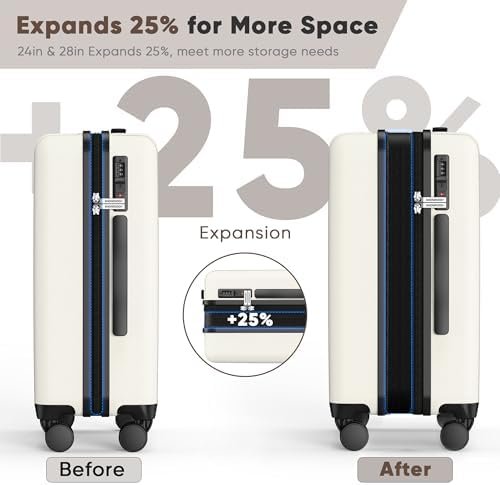 SHOWKOO Luggage Sets 3 Piece 100% PC Ultra Tough Hardside Expandable Suitcases Sets with TSA Lock Double Spinner Wheels (20in/24in/28in, White - Image 6