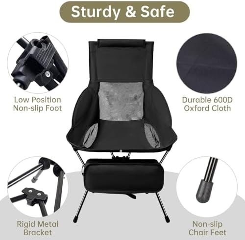 QUINEEHOM Camping Chairs, Folding Camping Chairs for Adults with Storage Bag, Lightweight & Portable Backpacking Chair for Outdoor Hiking, Camping, Travel, Beach and Picnic - Image 6