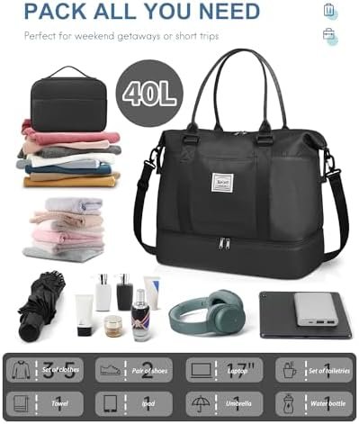 BAGAIL Travel Duffel Bag, Weekender Bags for Women, Overnight Gym Carry On Tote Bag with Wet Pocket, Hospital Mom Bag for Labor and Delivery - Extra Large, Black - Image 2