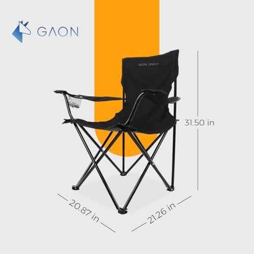 Folding Camping and Beach Chair for Outdoor with Cup Holder - Compact Lightweight Chair with Carry Bag Set of 2 (Black) - Image 3