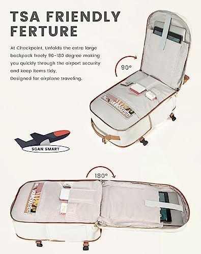 LOVEVOOK Travel Backpack Women, Flight Approved Carry On with 17.3inch Laptop Compartment, Personal Item with 3 Packing Cubes, Perfect for College, Hiking, Overnight - Beige - Image 6