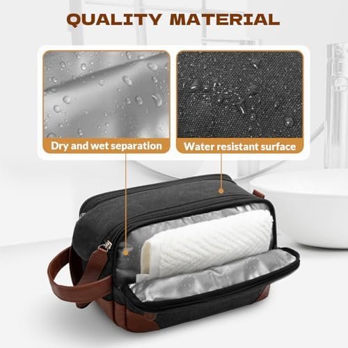 Travel Toiletry Bag for Men - Canvas Toiletries Bag with Multiple Pockets Large Hanging Dopp Kit Travel Bag for Toiletries Essentials Accessories - Dark Grey - Image 4