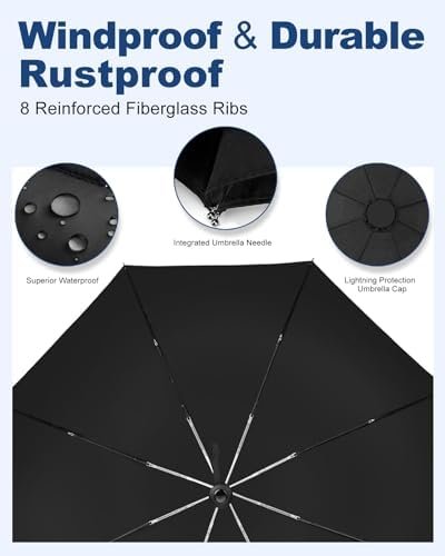 Compact Travel Umbrella, Folding Small Mini Windproof Umbrella, Lightweight Portable Parasol for Backpack Purse, Car Backpack Purse Automatic Umbrellas for Rain - Image 4