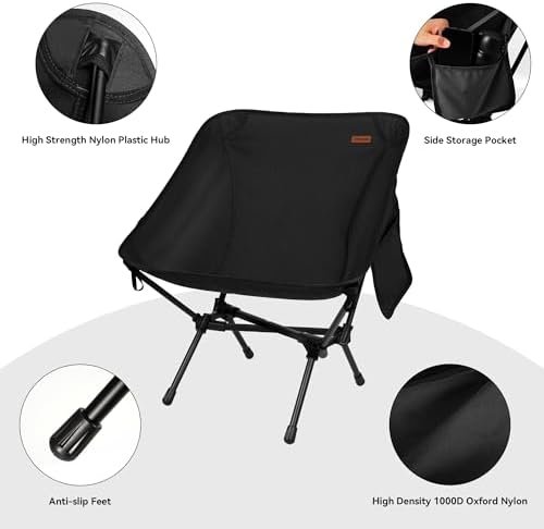 TOBTOS Ultralight Camping Chair, Portable Folding Backpacking Chair, Compact Camping Chair with Carry Bag for Outdoor Camp Hiking Backpack Beach Travel (Black) - Image 5