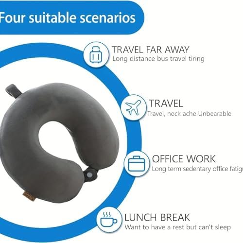 Travel Pillow Memory Foam Neck Pillow Support Pillow,Luxury Compact & Lightweight Quick Pack for Camping,Sleeping Rest Cushion (Grey) - Image 4