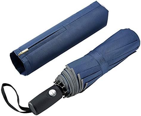FDJASGY Windproof Travel Umbrella with Teflon Coating Auto Open Close Lightweight Sun&Rain Umbrella with 10 Rib Construction and Reflective Stripe Zipper Pouch