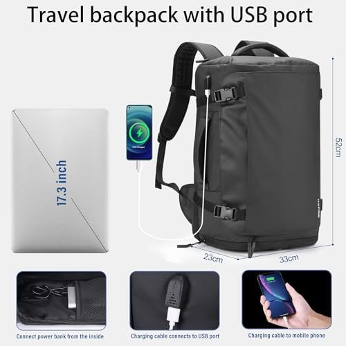 HOMIEE Travel Backpack 40L TSA Friendly Flight Approved Carry-on Luggage, Waterproof Business Computer Backpack Fits 17.3 Inch Laptop, Lightweight Weekender Bag with Shoe Compartment - Image 6