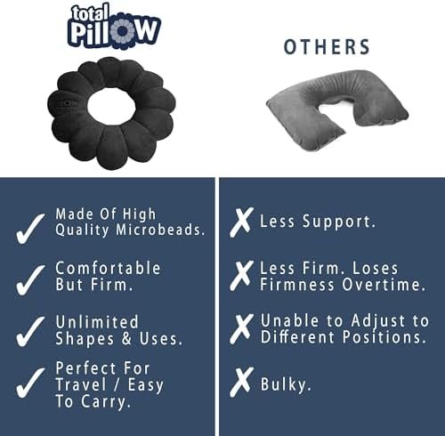 Total Pillow Donut Pillow for Airplane & Travel, Sleeping Neck Pillow, Microbead Comfortable Pillow for Neck, Head, Back, Lumbar & Pelvic Support, Twists to Many Positions - Black - Image 4