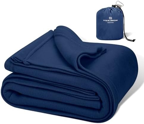 Travel Blanket Airplane Compact with Bag, Plane Blanket Throw Lightweight Fleece Fall Blankets and Throws for Traveling Car Long Flight Sofa, 50 x 60 Inches Navy Blue